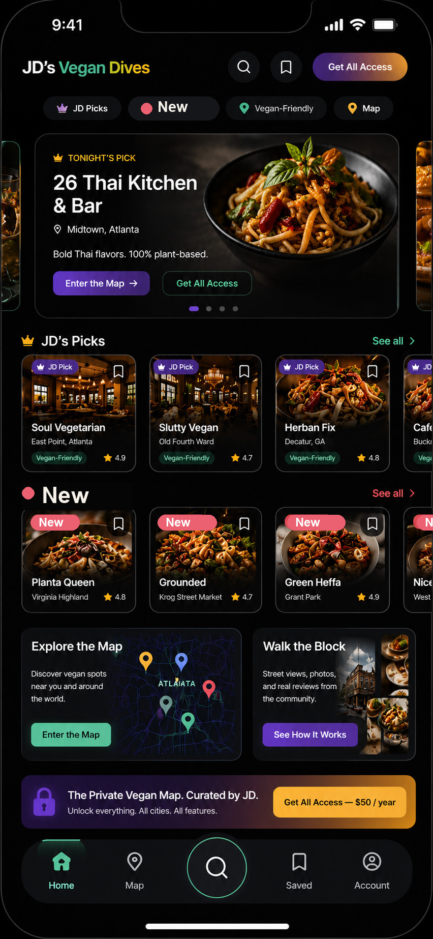 JD's Vegan Dives mobile map preview